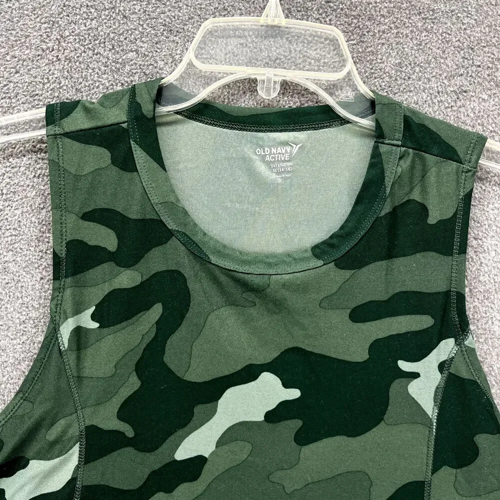 Old navy Top Girls XL (14-16) Youth crop Tank camo‎ green active scoop neck